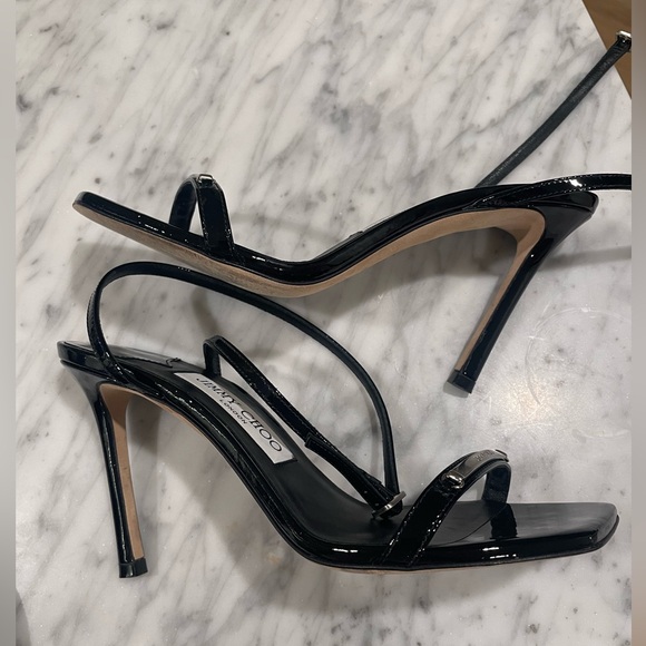 JIMMY CHOO Black Jaxon 95 Embellished Patent-leather sandal - Picture 5 of 10